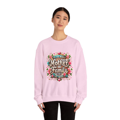 Mother & Family Crewneck Sweatshirt — "To the World You Are a Mother" Floral Gift