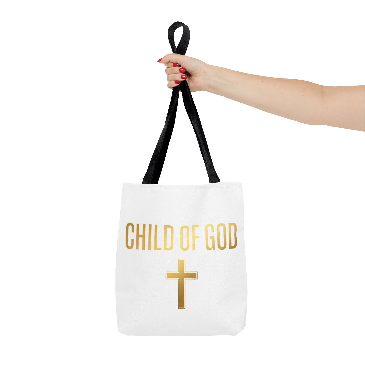 Child of God Tote Bag — Gold Cross Religious Canvas Tote