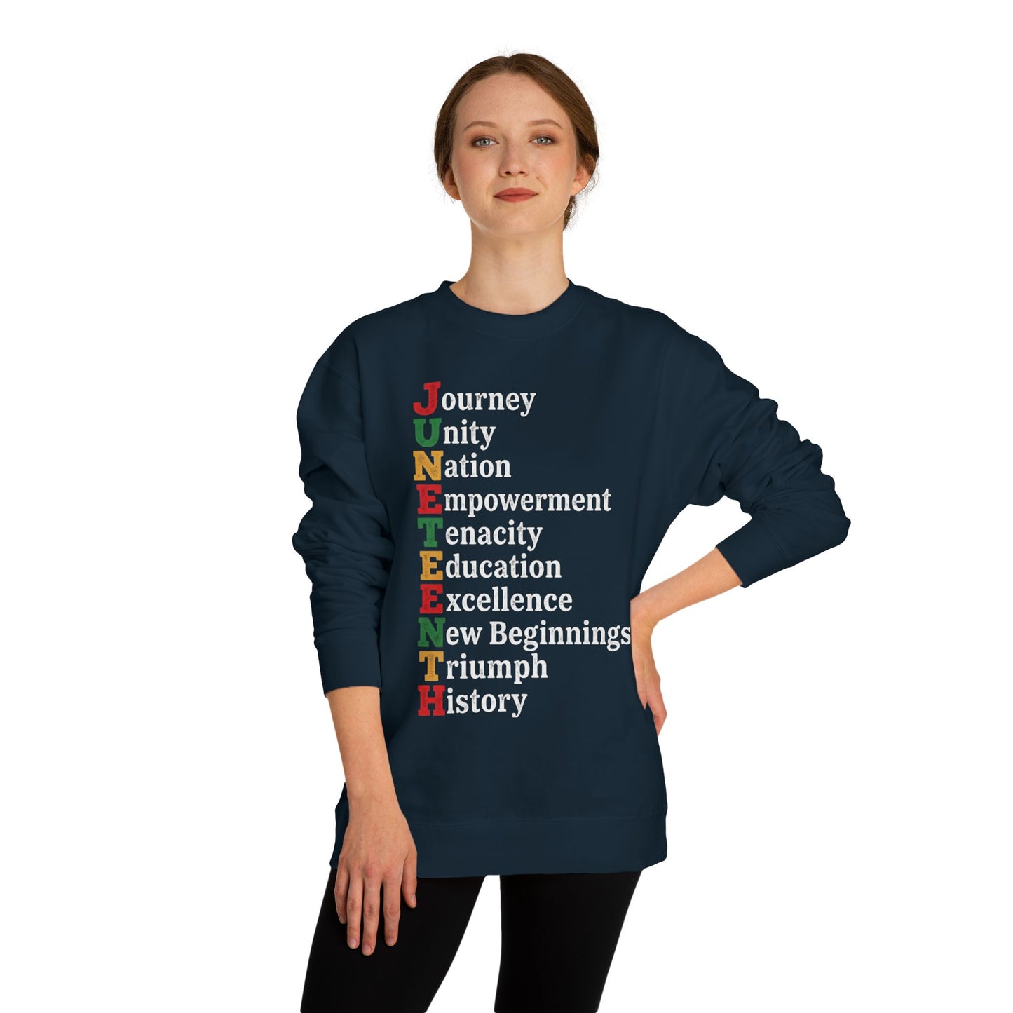 Juneteenth Crewneck Sweatshirt — "JUNETEENTH" Acrostic: Journey, Unity, Nation, Empowerment