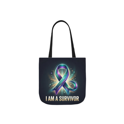 Survivor Ribbon Canvas Tote Bag — "I Am a Survivor" Inspirational Awareness Tote