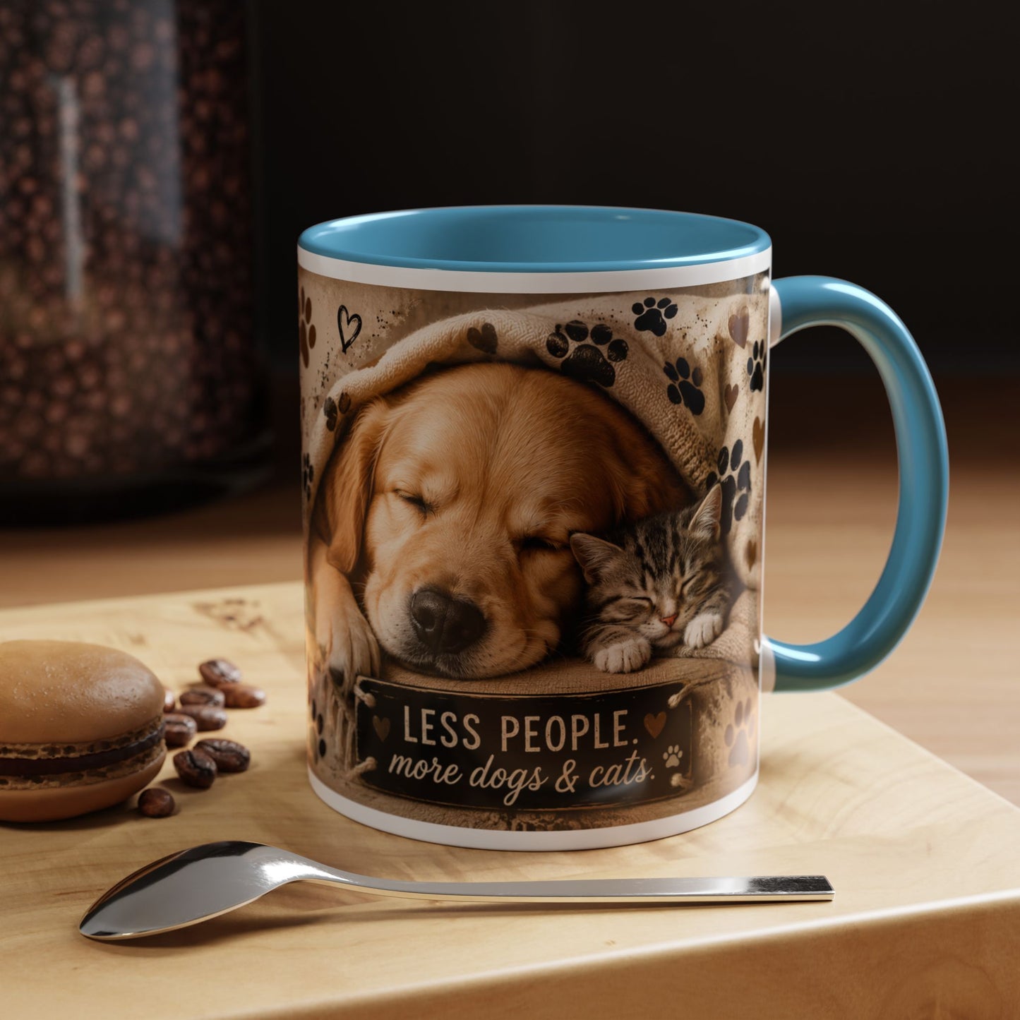 Dog & Cat Coffee Mug - "Less People, More Dogs & Cats" Accent Ceramic Mug