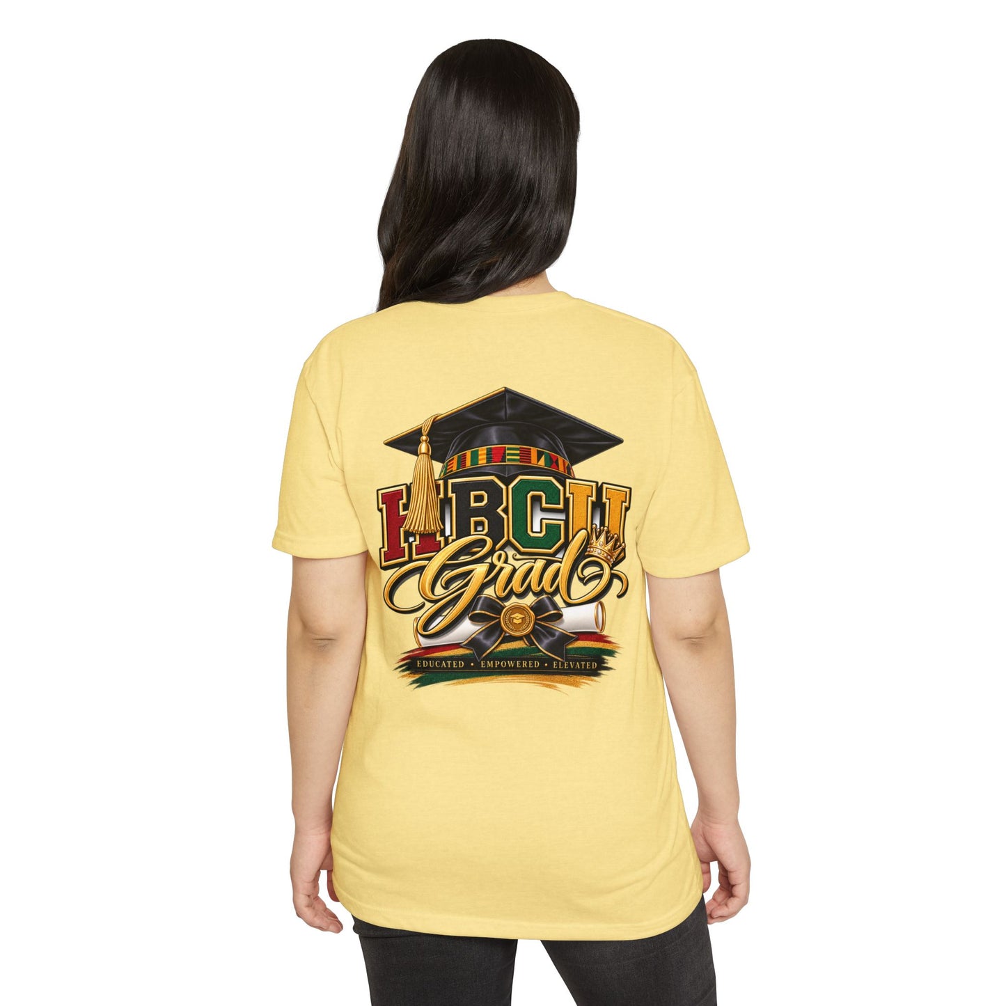 HBCU Grad T-Shirt — Black Graduation Cap & Kente Design