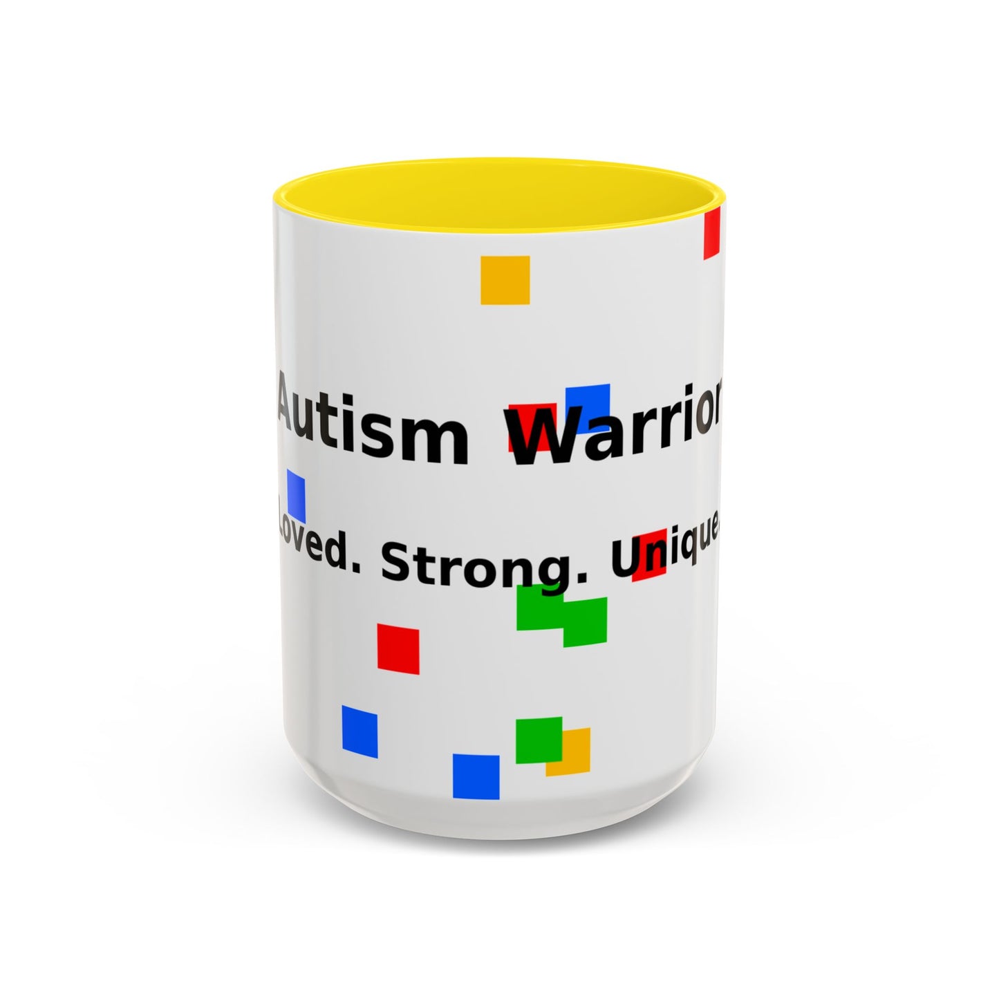 Autism Warrior Accent Coffee Mug – Bold Puzzle Pieces, Proud. Strong. Unique. (11/15oz)