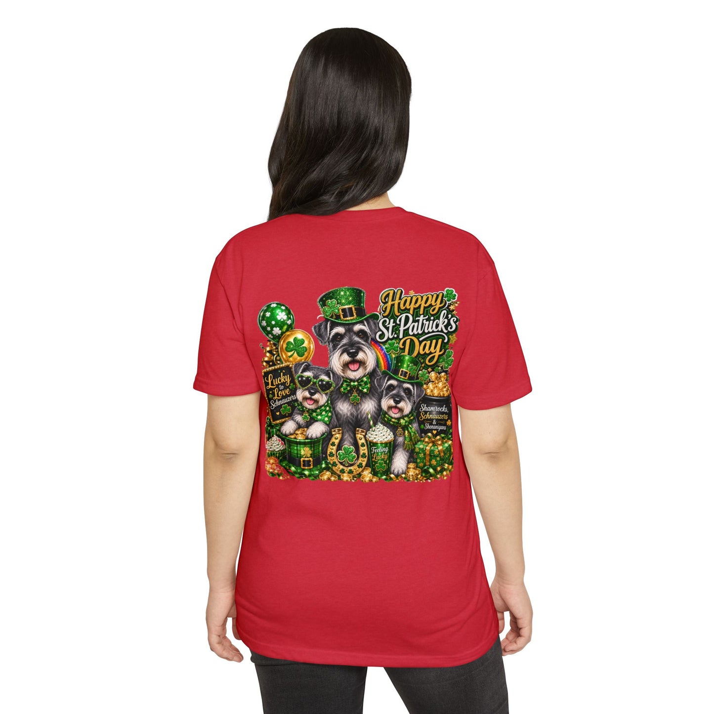 St. Patrick's Day Schnauzer T-Shirt — "Happy St. Patrick's Day" Lucky Dogs Tee