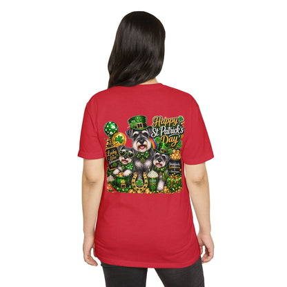 St. Patrick's Day Schnauzer T-Shirt — "Happy St. Patrick's Day" Lucky Dogs Tee