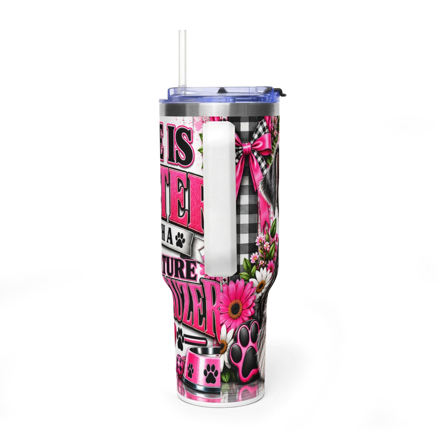 40oz Schnauzer Tumbler - "Life is Better with My Mini Schnauzer" Thermal Travel Cup