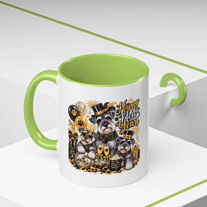 Happy New Year Schnauzer Coffee Mug — Festive Dog New Year Accent Mug (11/15oz)