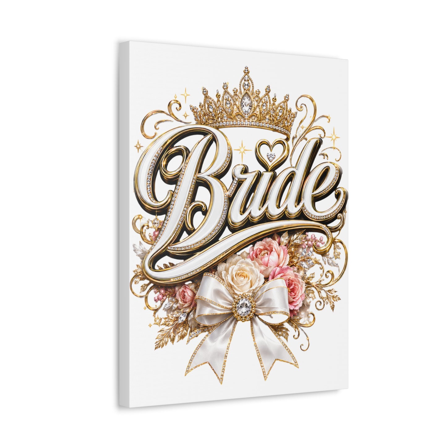 Bride Stretched Canvas – Gold Crown Floral Wedding Wall Art
