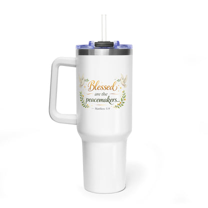 40oz Inspirational Tumbler — "Blessed are the Peacemakers" Floral Vacuum Cup