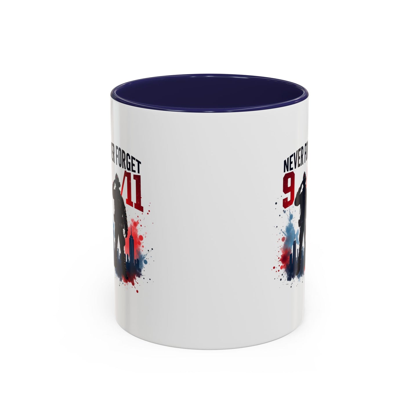 Never Forget 9/11 Accent Coffee Mug — Patriotic Memorial Tribute (11oz, 15oz)