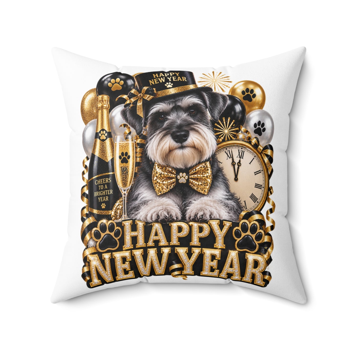 Happy New Year Schnauzer Pillow