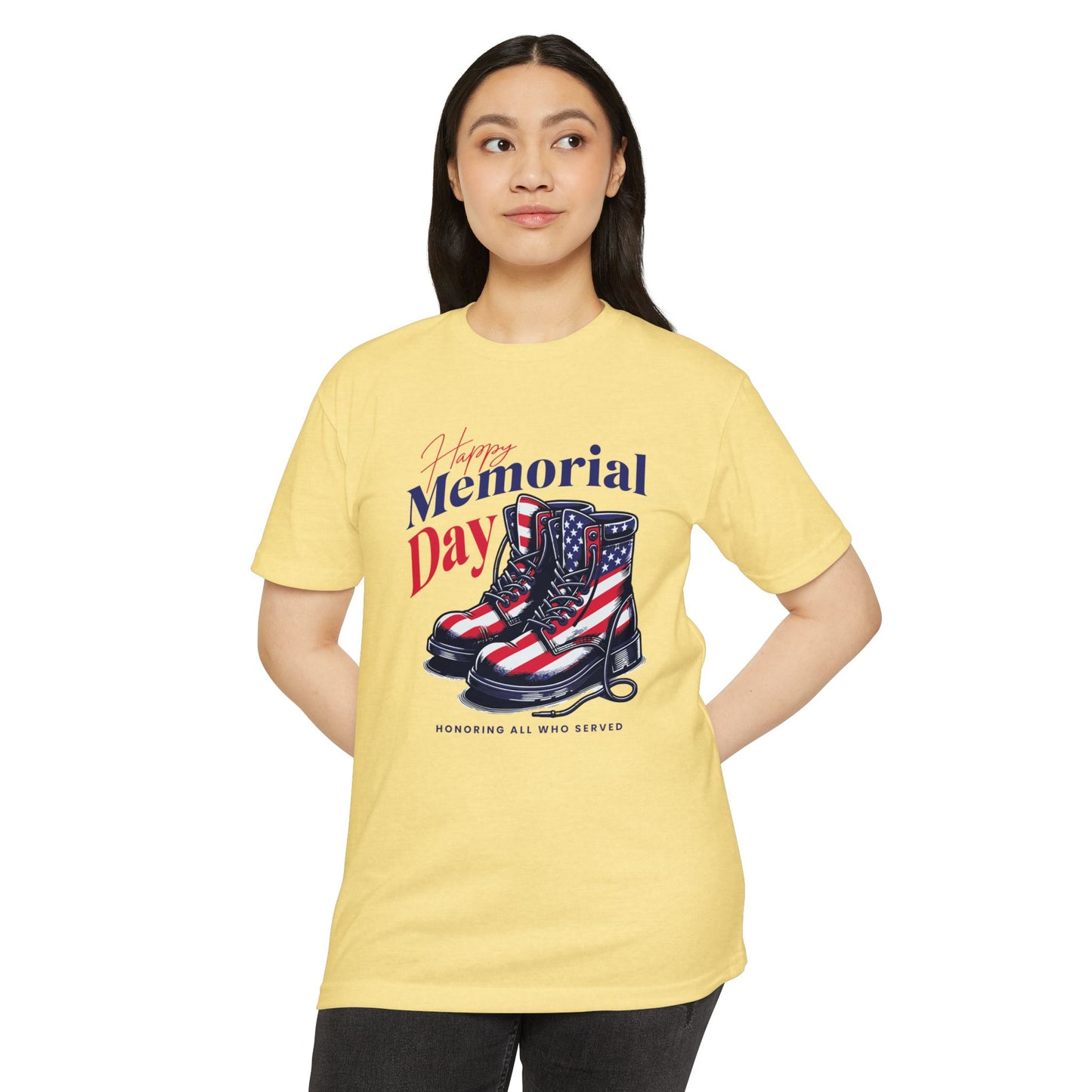 Memorial Day Flag Combat Boots T-Shirt – "Honoring All Who Served"