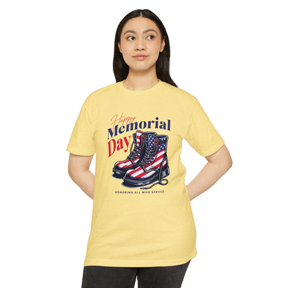 Memorial Day Flag Combat Boots T-Shirt – "Honoring All Who Served"