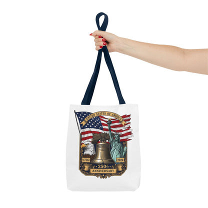 Patriotic 250th Anniversary Tote Bag — USA Flag, Liberty Bell & Eagle Design
