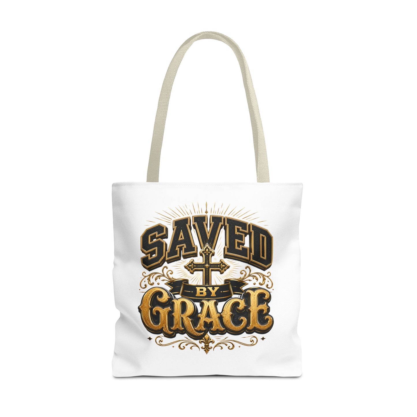 Saved by Grace Tote Bag – Christian Cross Inspirational Canvas Tote