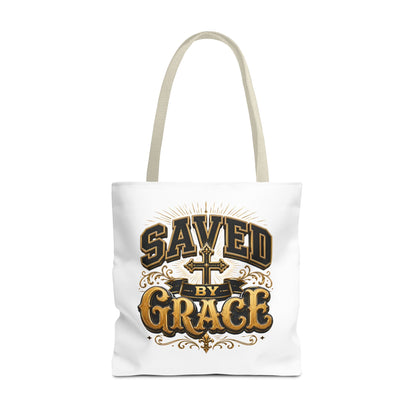 Saved by Grace Tote Bag – Christian Cross Inspirational Canvas Tote