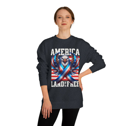 America Land of the Free Sweatshirt — Patriotic Eagle Ribbon Crewneck