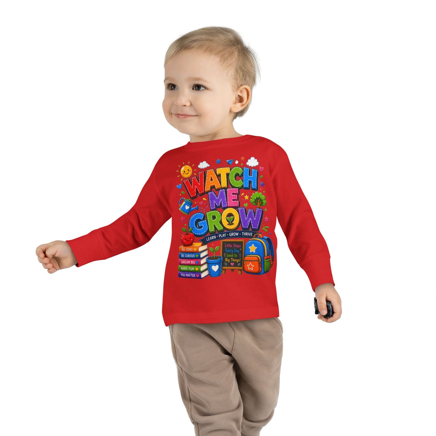 Watch Me Grow Toddler Long Sleeve Tee — Back to School Cute Growth Shirt