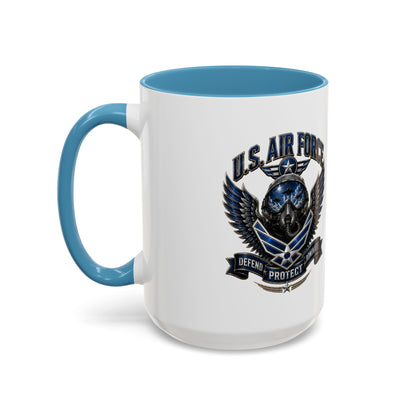 U.S. Air Force Emblem Accent Coffee Mug — Defend Protect Dominate (11/15oz)