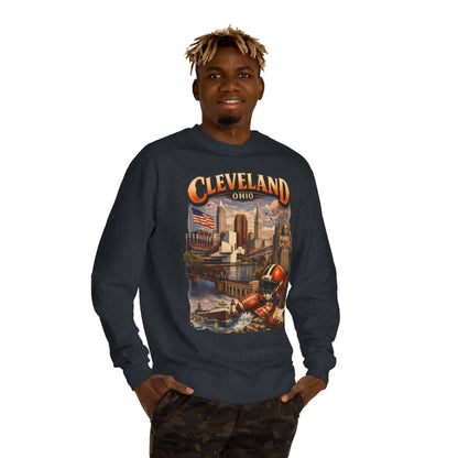 Cleveland Retro Cityscape Sweatshirt — Ohio Pride Football & Rock Design
