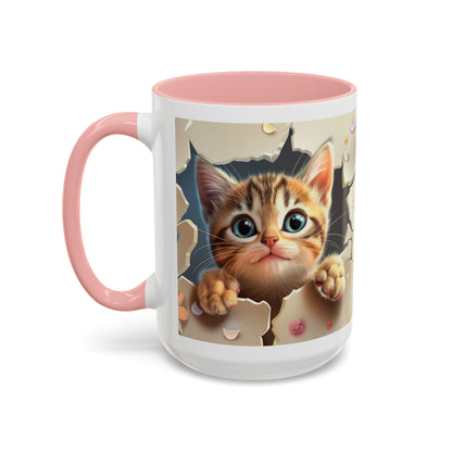 Cute Peekaboo Kitten Accent Coffee Mug — Cat Lover Gift (11/15oz)