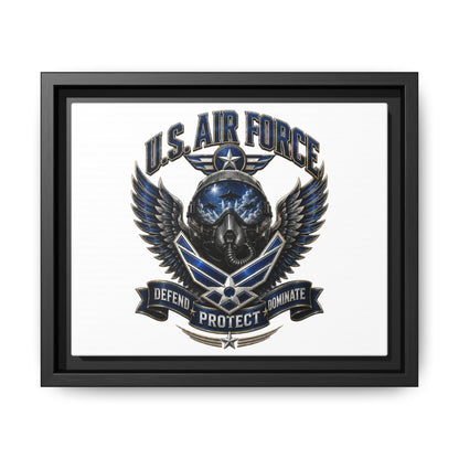U.S. Air Force Emblem Framed Canvas Print – "Defend Protect Dominate" Military Wall Art