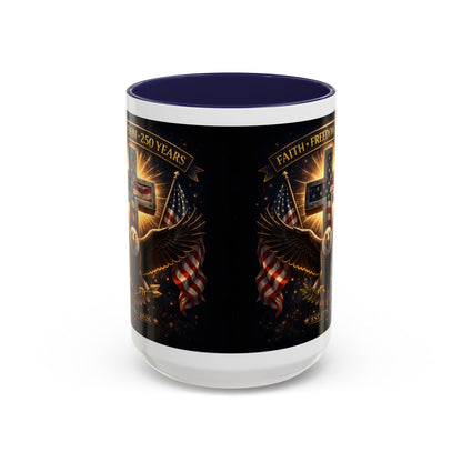 Patriotic Faith & Freedom Accent Coffee Mug — Eagle, Cross & American Flag (1776–2026)