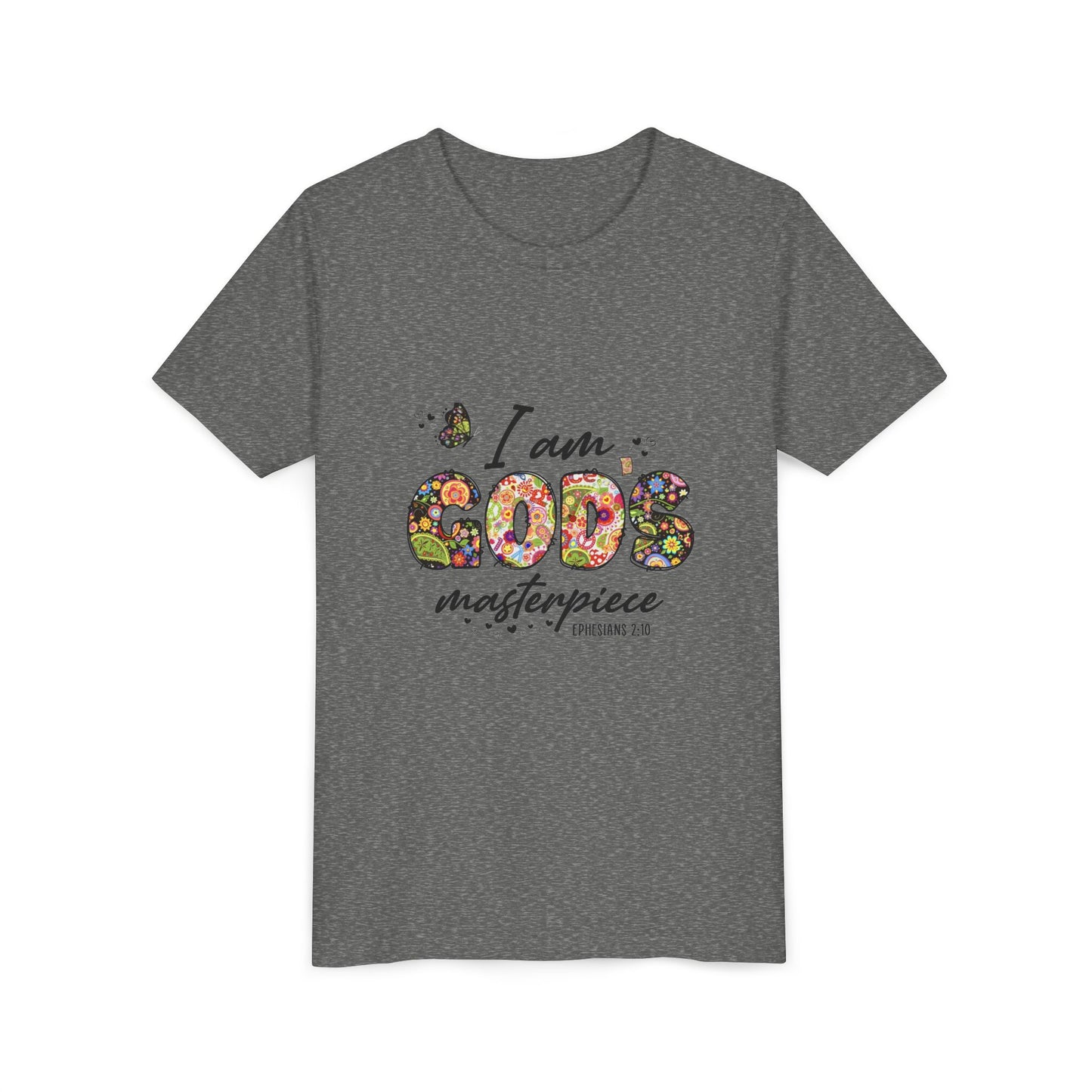 I Am God’s Masterpiece Youth Tee — Floral Christian Inspirational Shirt