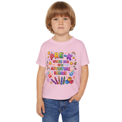Toddler T‑Shirt — "Pre-K: Where Our New Adventure Begins!" Colorful Back-to-School Tee