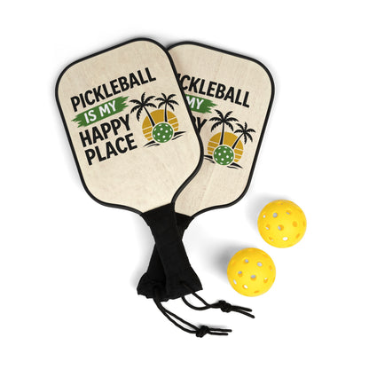 Pickleball Paddle Set – "Pickleball Is My Happy Place" Paddle & Balls Kit