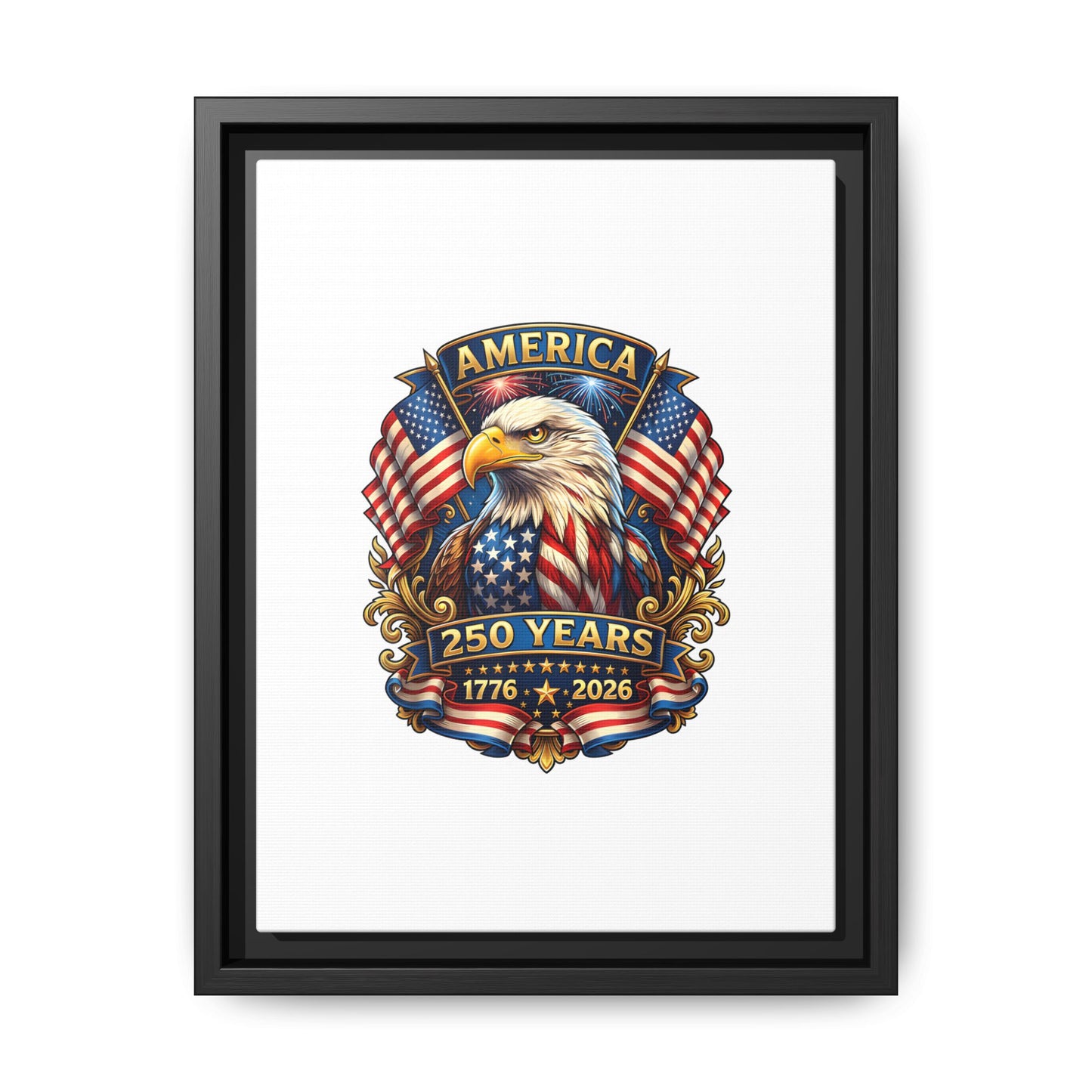 America 250th Anniversary Framed Canvas — Patriotic Bald Eagle Wall Art