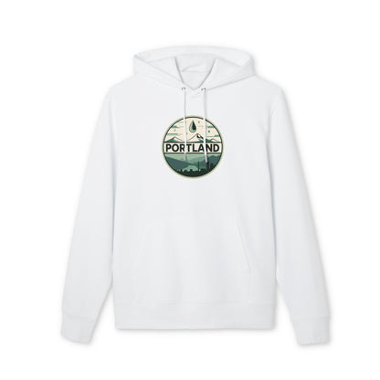 Portland Mountain & Skyline Hoodie — Vintage Nature City Badge