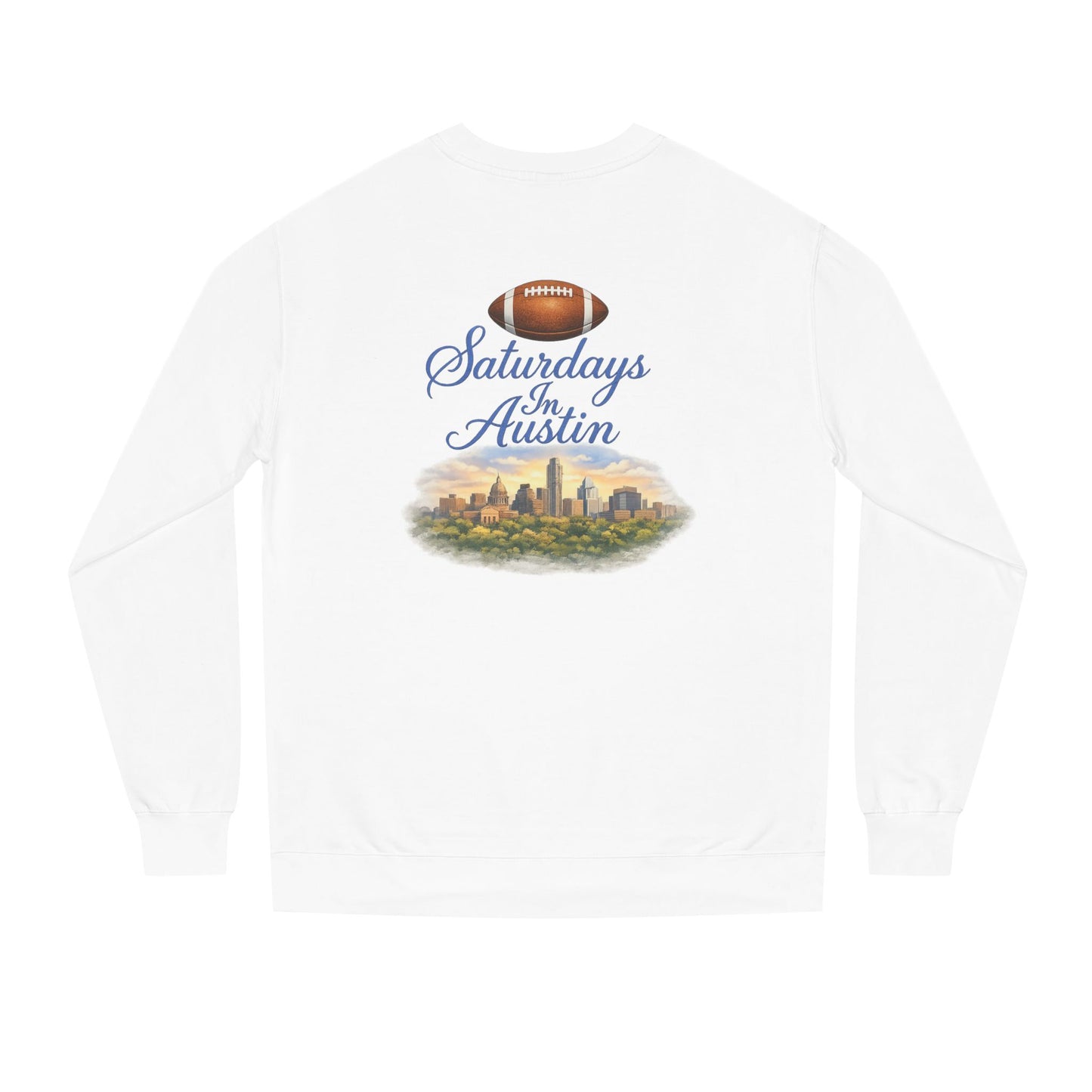 Saturdays in Austin Crewneck Sweatshirt — Floral Football City Skyline Design