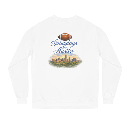 Saturdays in Austin Crewneck Sweatshirt — Floral Football City Skyline Design