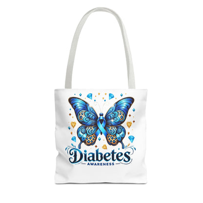 Diabetes Awareness Tote Bag — Blue Butterfly Ribbon Design