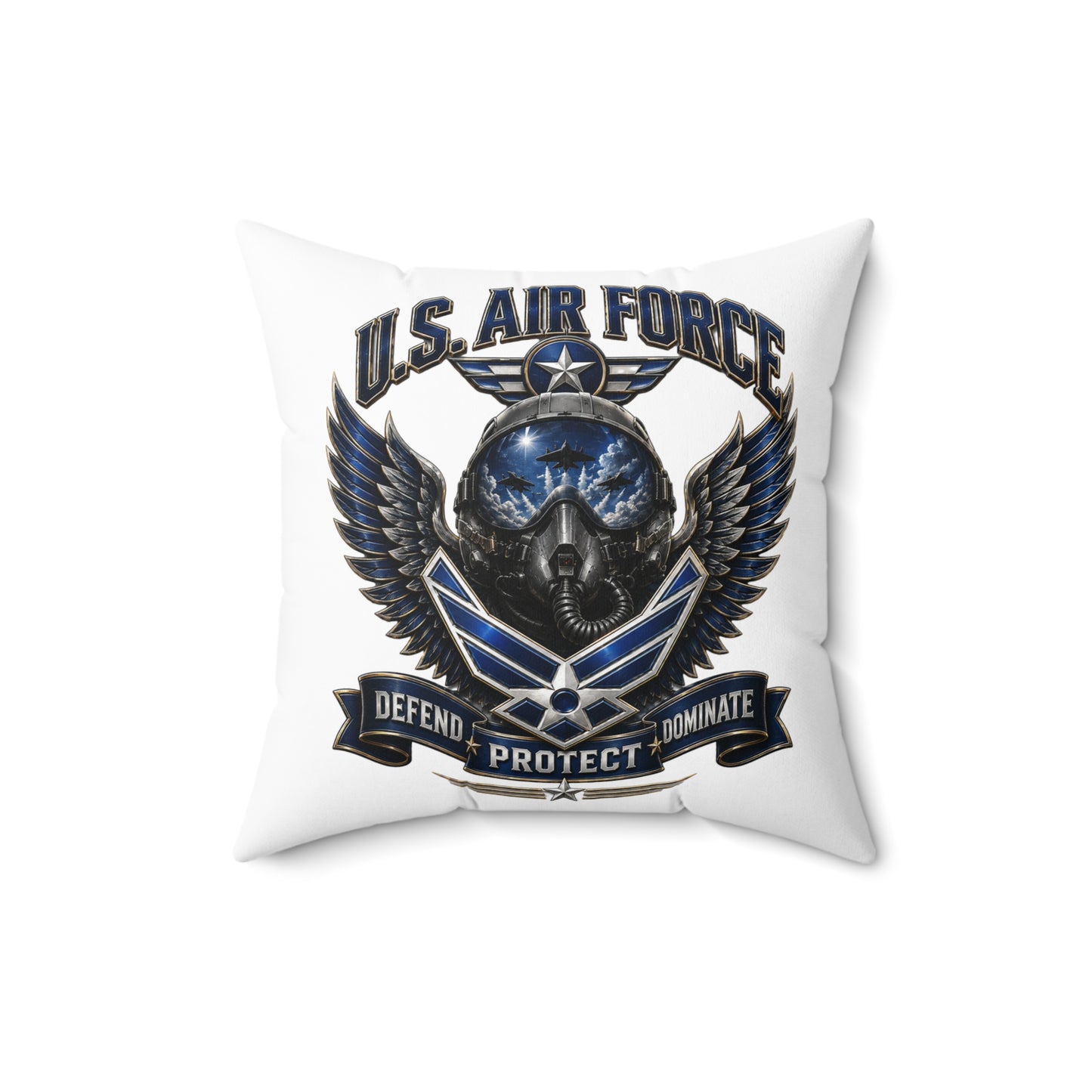 U.S. Air Force Emblem Throw Pillow — Defend Protect Dominate Military Decorative Pillow