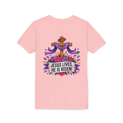 Youth Tee — "Jesus Lives, He Is Risen!" Easter Christian Tee