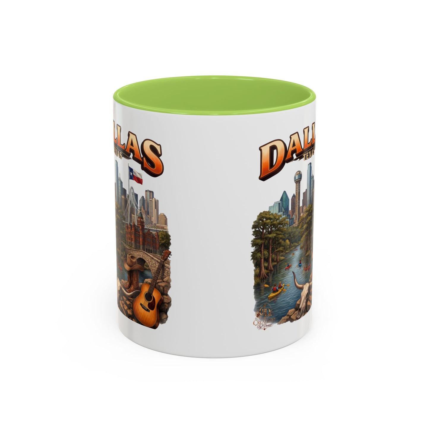 Dallas Skyline Accent Coffee Mug — Texas Souvenir Mug with Guitar & Cityscape