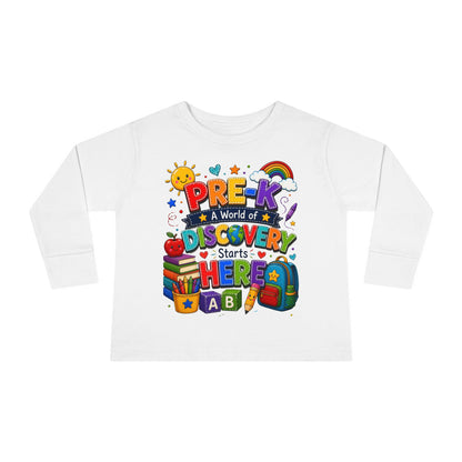Pre-K Discovery Toddler Long Sleeve Tee – “A World of Discovery Starts Here”