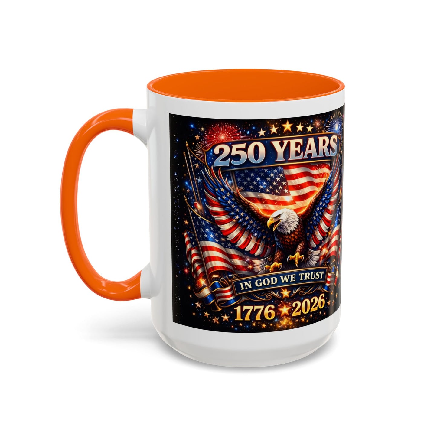 250 Years 1776–2026 Eagle American Flag Accent Coffee Mug — Patriotic Independence Day Gift (11/15oz)