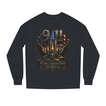 9/11 We Will Never Forget Crewneck Sweatshirt – Memorial Tribute