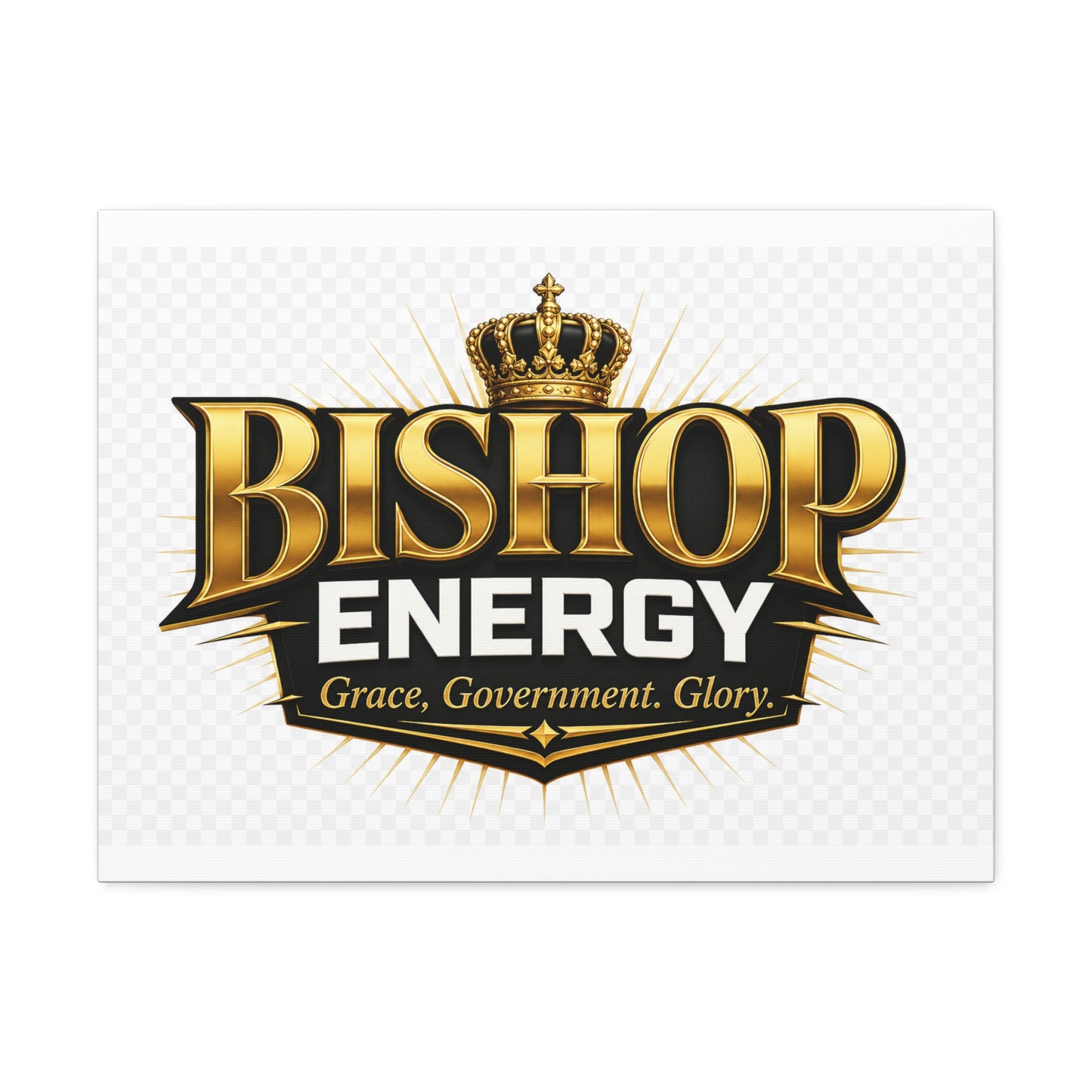 Bishop Energy Stretched Canvas - Gold Crown Emblem (Grace, Government, Glory)