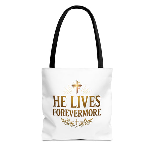 He Lives Forevermore Tote Bag – Christian Faith Cross Easter Canvas Tote