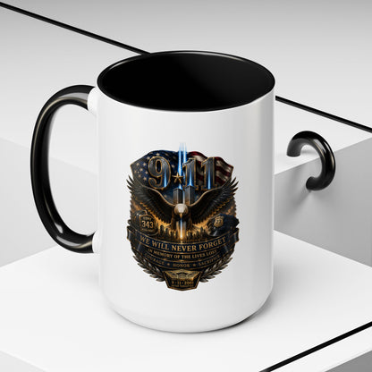 9/11 Tribute Coffee Mug — Never Forget Memorial Eagle Design (11/15oz)