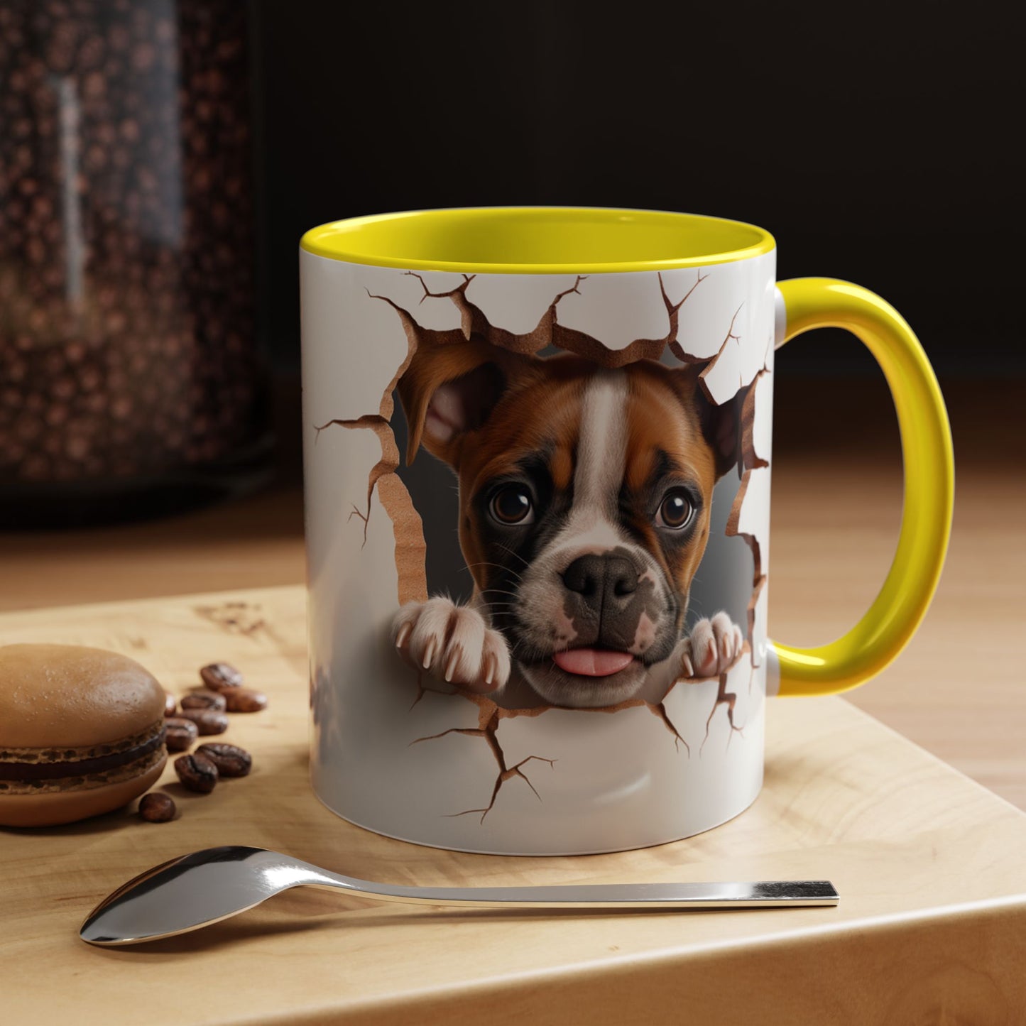 Boxer Puppy Peeking Coffee Mug — Cute Dog 11/15oz Accent Mug