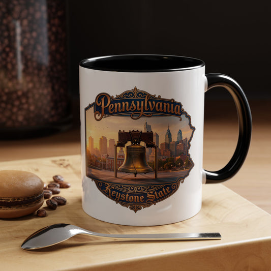 Pennsylvania Keystone State Coffee Mug — Liberty Bell & Philadelphia Skyline Accent Mug (11/15oz)