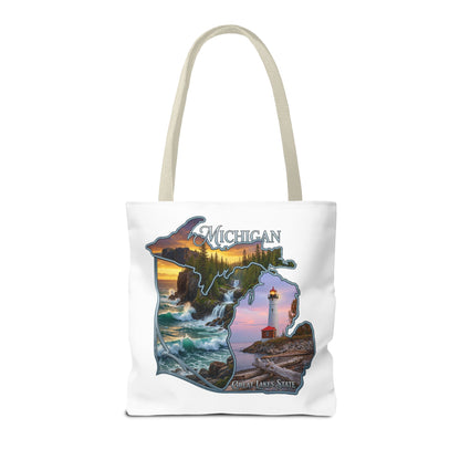 Michigan Lighthouse Tote Bag — Great Lakes Scenic State Travel Tote