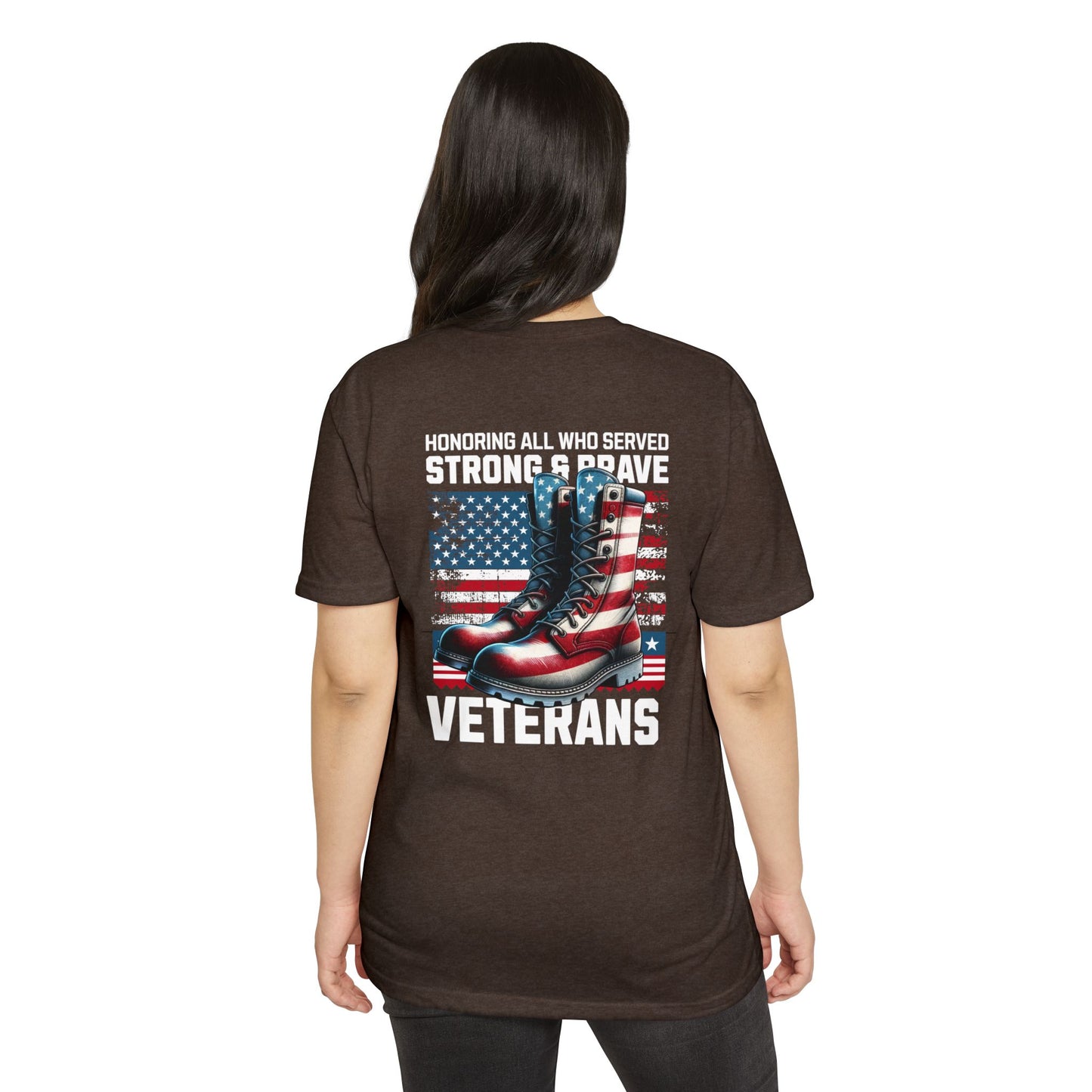 Veterans Tribute T-Shirt — "Honoring All Who Served" American Flag Boots