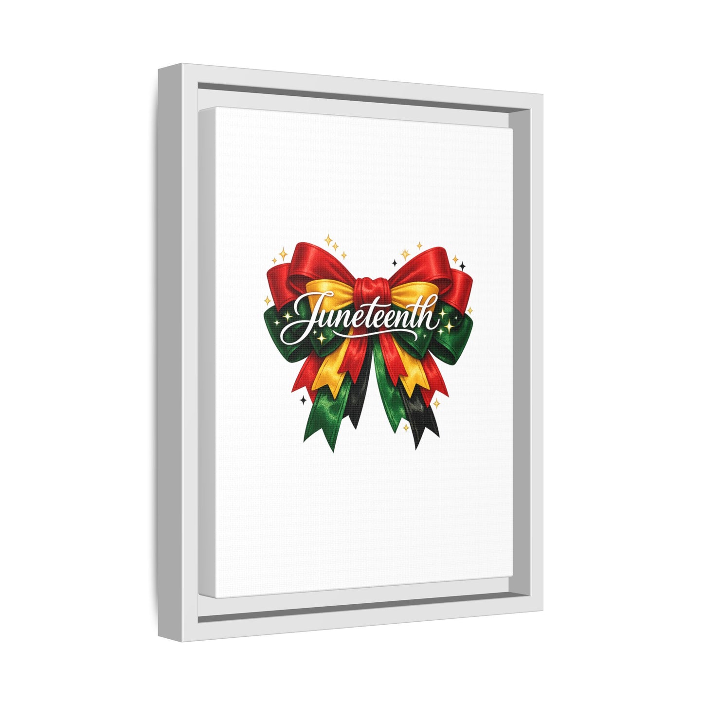 Juneteenth Framed Canvas Print – Festive Red, Green & Gold Ribbon Wall Art