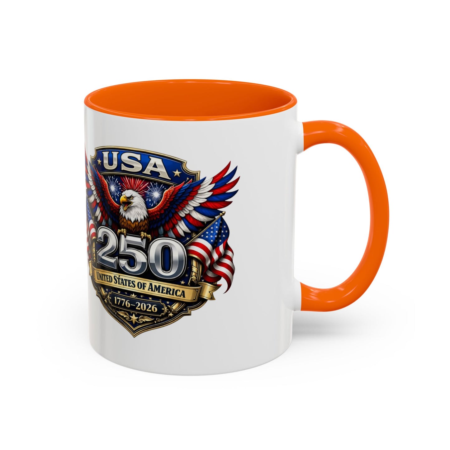 USA 250th Anniversary Accent Coffee Mug – Patriotic Eagle & Flag 1776–2026